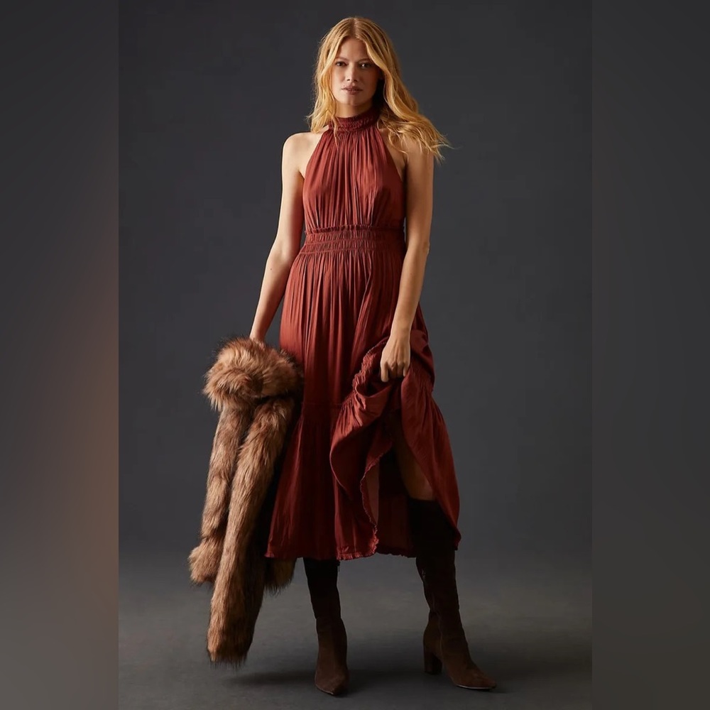 Anthropologie Rust Midi Dress